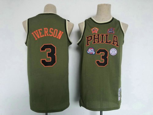 Maillot de Basket #3 Allen Iverson 76ers military flight patchs Vert